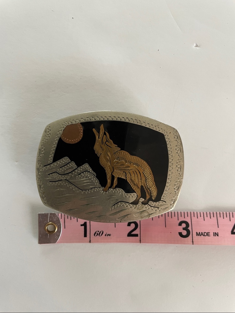 VTG: German Silver Belt Buckle Lone Wolf Moon Night Sky Unisex - Picture 5 of 6